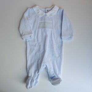 Rock A Bye Baby Light Blue Velour One Piece Smocked Baby Sleeper Footie 0-3m